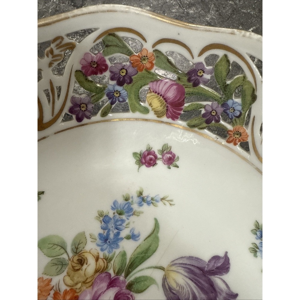 SCHUMANN Bavarian Floral Gold Trim Reticulated Bowl 7 3/4 X 2 1/2 - Picture 5 of 7